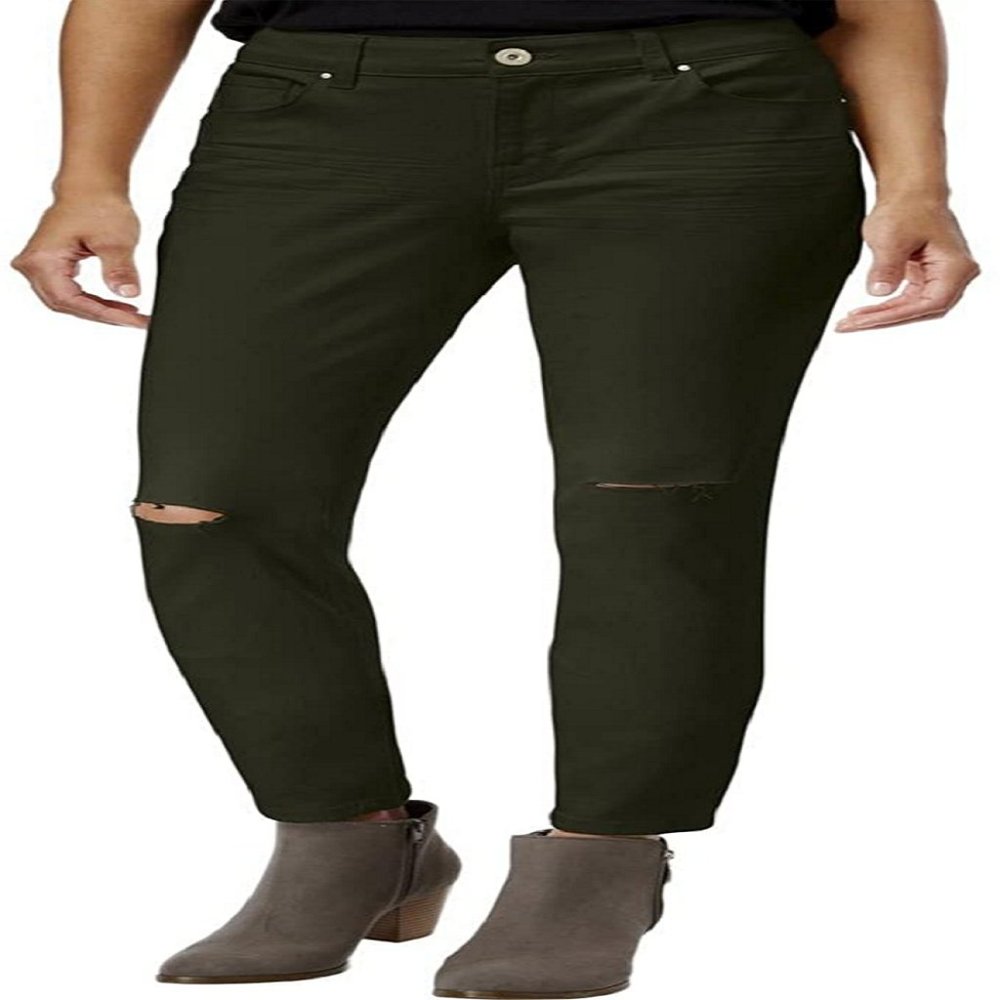 Style & Co. Ripped Colored Wash Skinny Jeans Evening Olive Green, Size 4